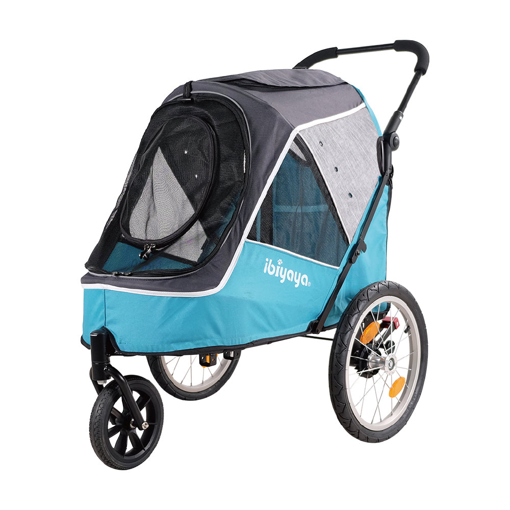 Ibiyaya Happy Pet Trailer/Jogger 2.0 w/Bicycle Attachment - Latte/Blue
