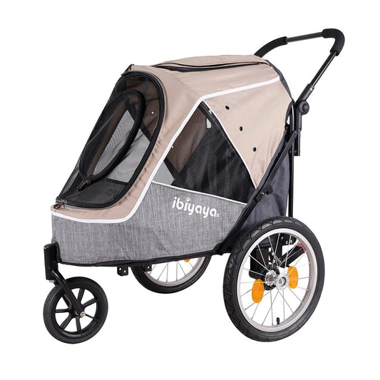 Ibiyaya Happy Pet Trailer/Jogger 2.0 w/Bicycle Attachment - Latte/Blue