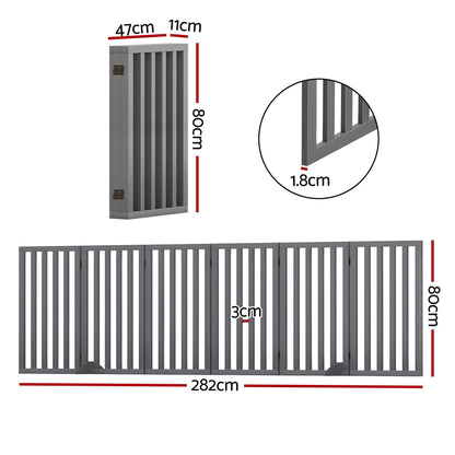i.Pet Dog Gate Playpen Enclosure 6 Panels Pet Door Fence Wooden Play Pen Stair