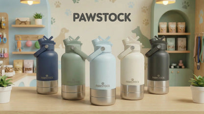Pawstock 3-in-1 Insulated Dog Water Bottle with Dual Bowls – 1L Stainless Steel Travel Bottle - Navy