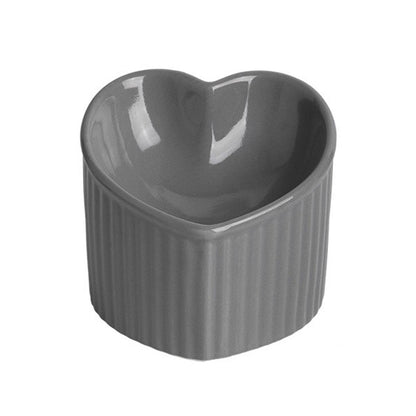 Love Shape Slanted Cat Bowl Ceramic Pet Bowl for Cats Food Water Feeding Dish - Black