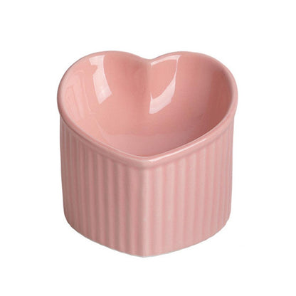 Love Shape Slanted Cat Bowl Ceramic Pet Bowl for Cats Food Water Feeding Dish - Dark Green