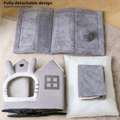 Removable Washable Pet House Four Seasons Cat Enclosed House - Grey-M