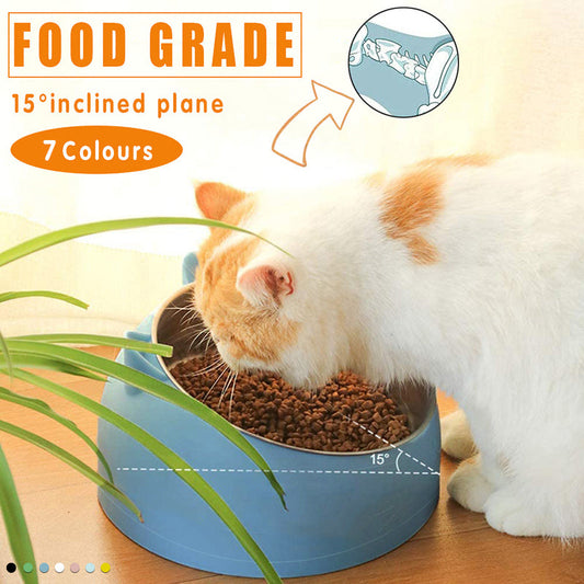 Pet Dog Cat Food Bowl Raised No Slip Stainless Steel Tilted Water Food Feeder - Black