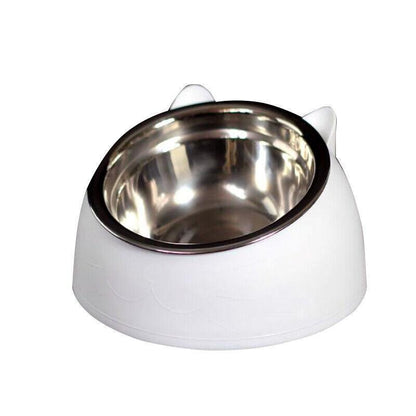 Pet Dog Cat Food Bowl Raised No Slip Stainless Steel Tilted Water Food Feeder - Black