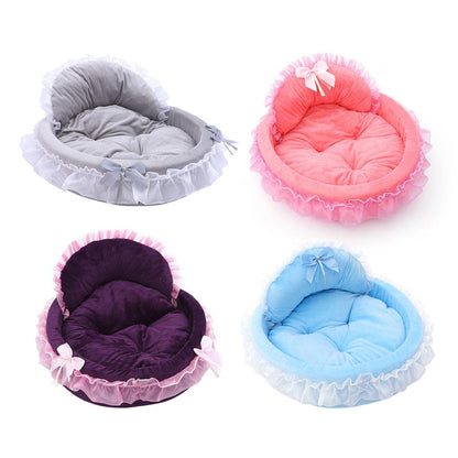 Princess Pet Kennel Soft Comfortable Cat and Dog Bed House for Small Pets - Grey
