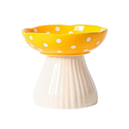 Pet Elevated Mushroom Bowl Ceramic Cat Dog Bowl Dish Food Feeder Raised Cat Bowl - Red