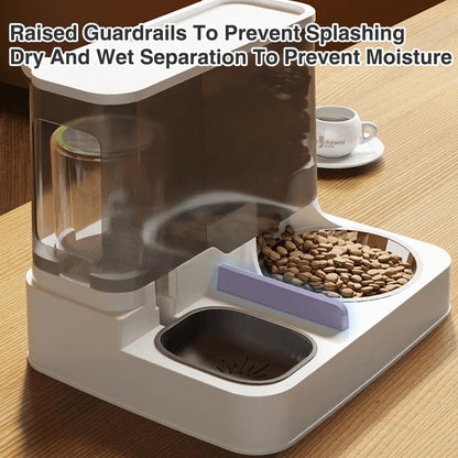 Automatic Cat Feeder Water Dispenser All in One Plastic Bowl for Cats and Dogs - Grey