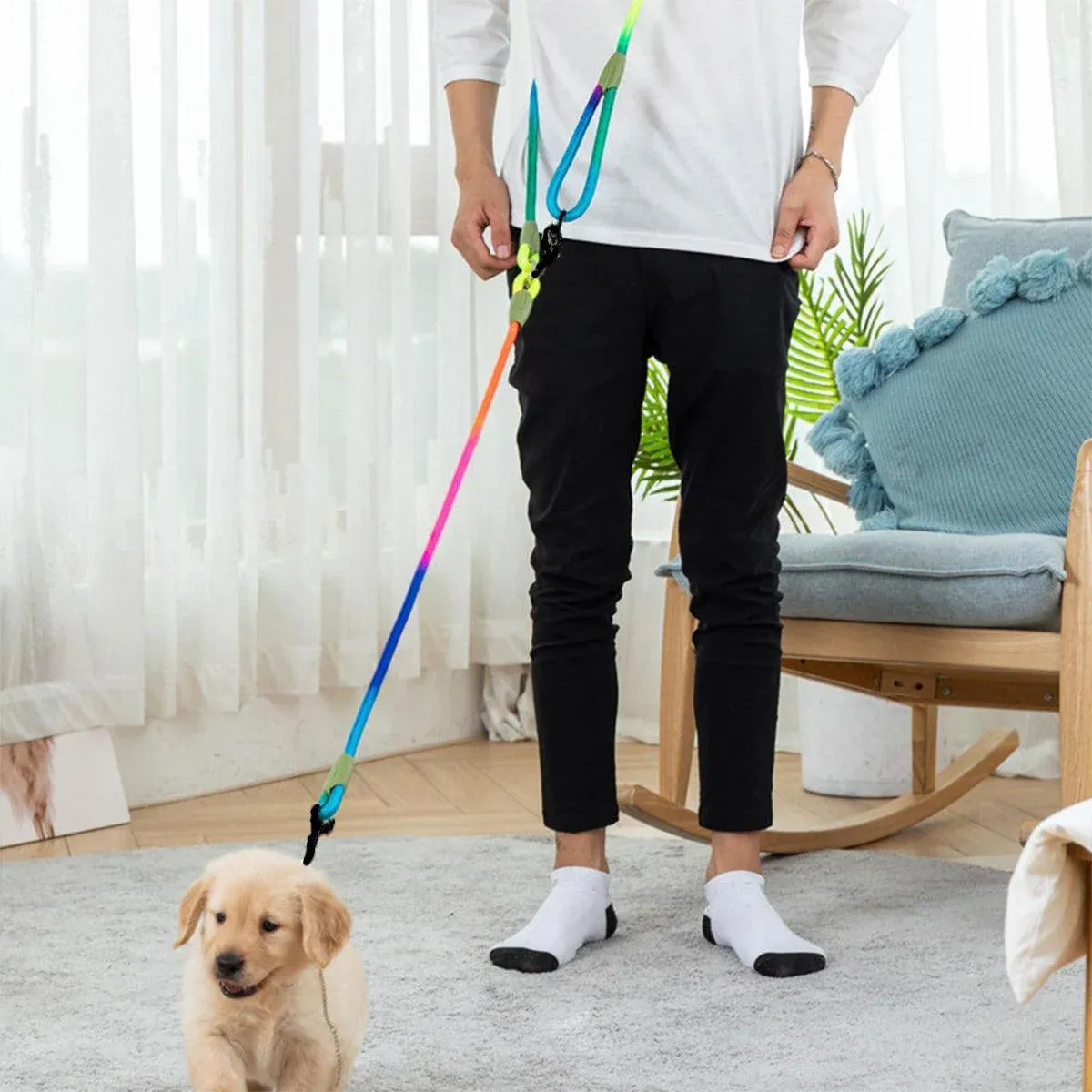 Adjustable Diagonal Dog Walking Leash Hands Free Crossbody Pet Lead Dogs - Blue
