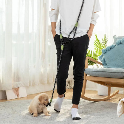 Adjustable Diagonal Dog Walking Leash Hands Free Crossbody Pet Lead Dogs - Khaki