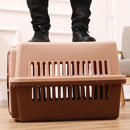 Portable Pet Travel Carrier Crate for Dog Cat Rabbit Ventilated Transport Box - Brown
