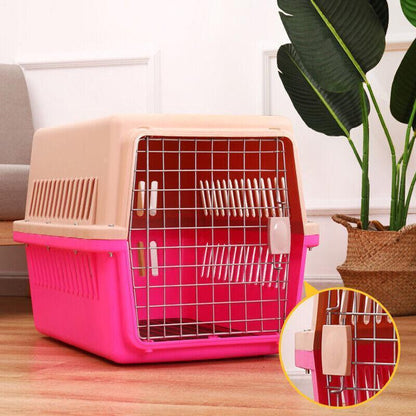 Portable Pet Travel Carrier Crate for Dog Cat Rabbit Ventilated Transport Box - Brown