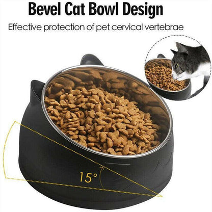Pet Dog Cat Food Bowl Raised No Slip Stainless Steel Tilted Water Food Feeder - Matcha Green