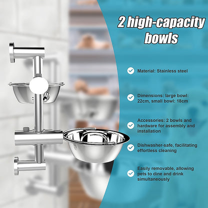 Wall Mounted Dog Bowl Adjustable Height Pet Feeder For Easy Feeding