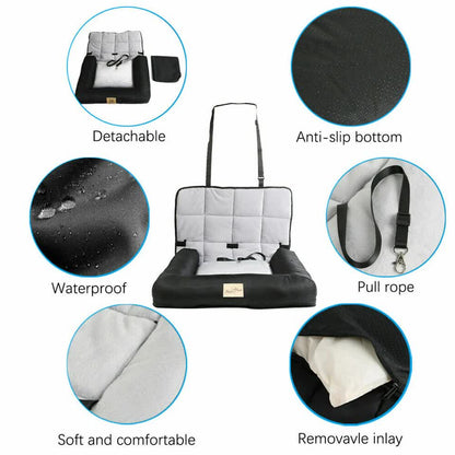 Medium Sized Waterproof Dog Car Seat Bed with Safety Belt